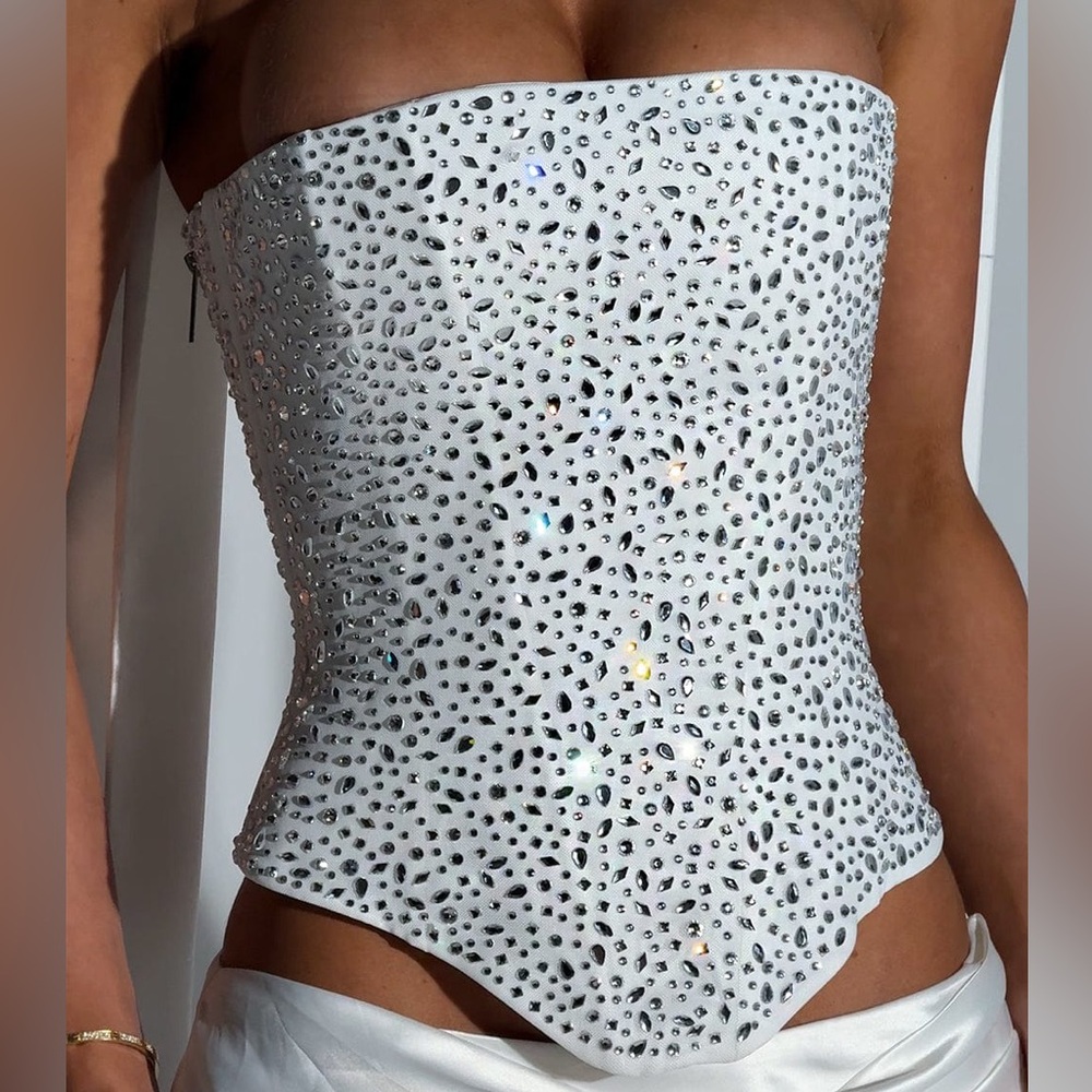 Rhinestone White Corset - “Yvette Corset”